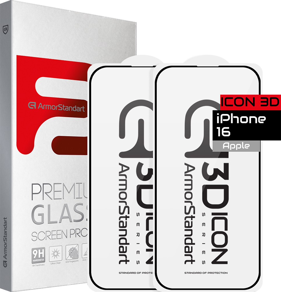 Набор защитных стекол ArmorStandart Icon 3D для Apple iPhone 16 Black 2шт (ARM83511) фото 1