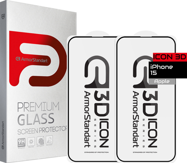 

Набор защитных стекол ArmorStandart Icon 3D для Apple iPhone 15 Black 2шт (ARM74272)