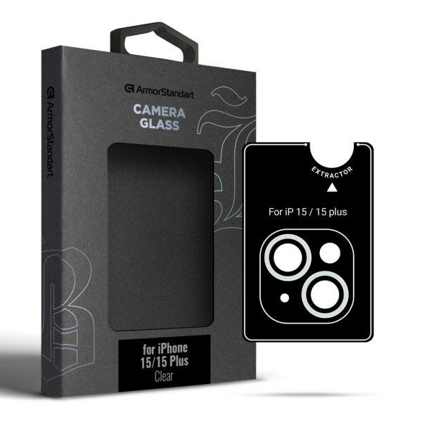 

Защитное стекло для камеры ArmorStandart Supreme Black Icon для Apple iPhone 15/15 Plus Clear (ARM76599)