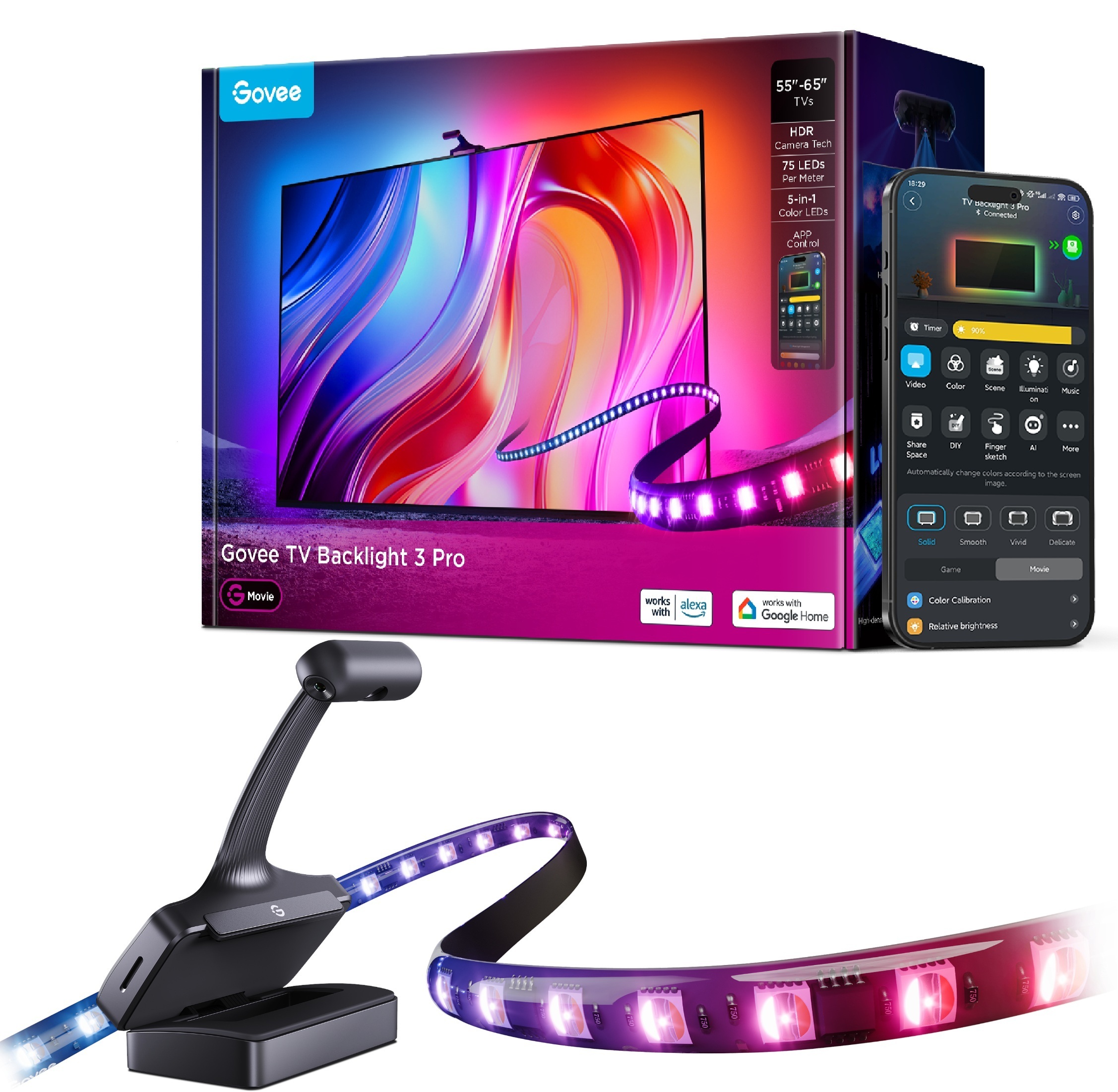 Набір адаптивного підсвічування Govee H66A0 TV Backlight 3 Pro 55-65', RGBIC (R2A80C11)фото1