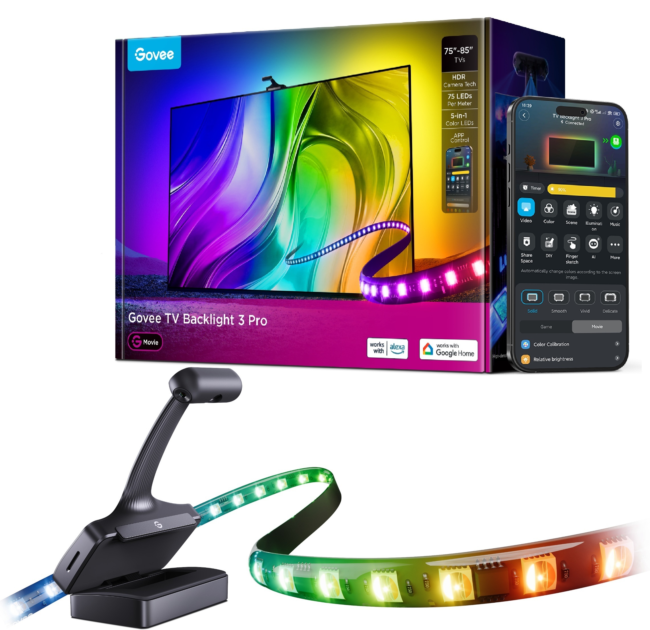 Набір адаптивного підсвічування Govee H66A1 TV Backlight 3 Pro75-85', RGBIC (R2A81C11)фото1