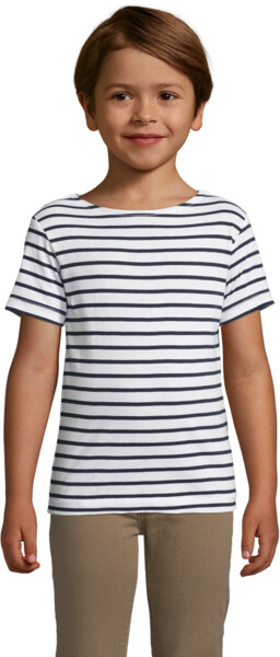 Футболка бавовняна дитяча Miles Kids 8-9р біла/темно-синяфото