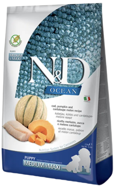 

Сухой корм для щенков Farmina N&D Grain Free Ocean Cod Pumpkin&Cantaloupe Melon Puppy Medium&Maxi Треска и дыня 2,5 кг