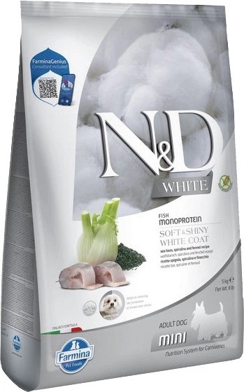 

Сухой корм для собак с белой шерстью Farmina N&D Grain Free White Adult Mini с сибасой, спирулиной и фенхелем 5 кг