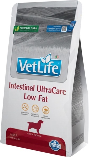 Сухой корм для собак Farmina VetLife Intestinal UltraCare Low Fat с низкой жирностью при заболевании ЖКТ, 1,5 кг