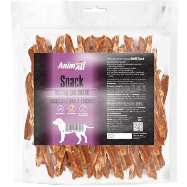 Лакомство для собак AnimAll Snack лососевые стики с треской для собак 500 г, 99524