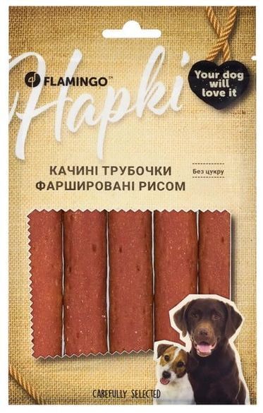 Лакомство для собак Flamingo Утиные трубочки фаршированные рисом 75 гр фото 1