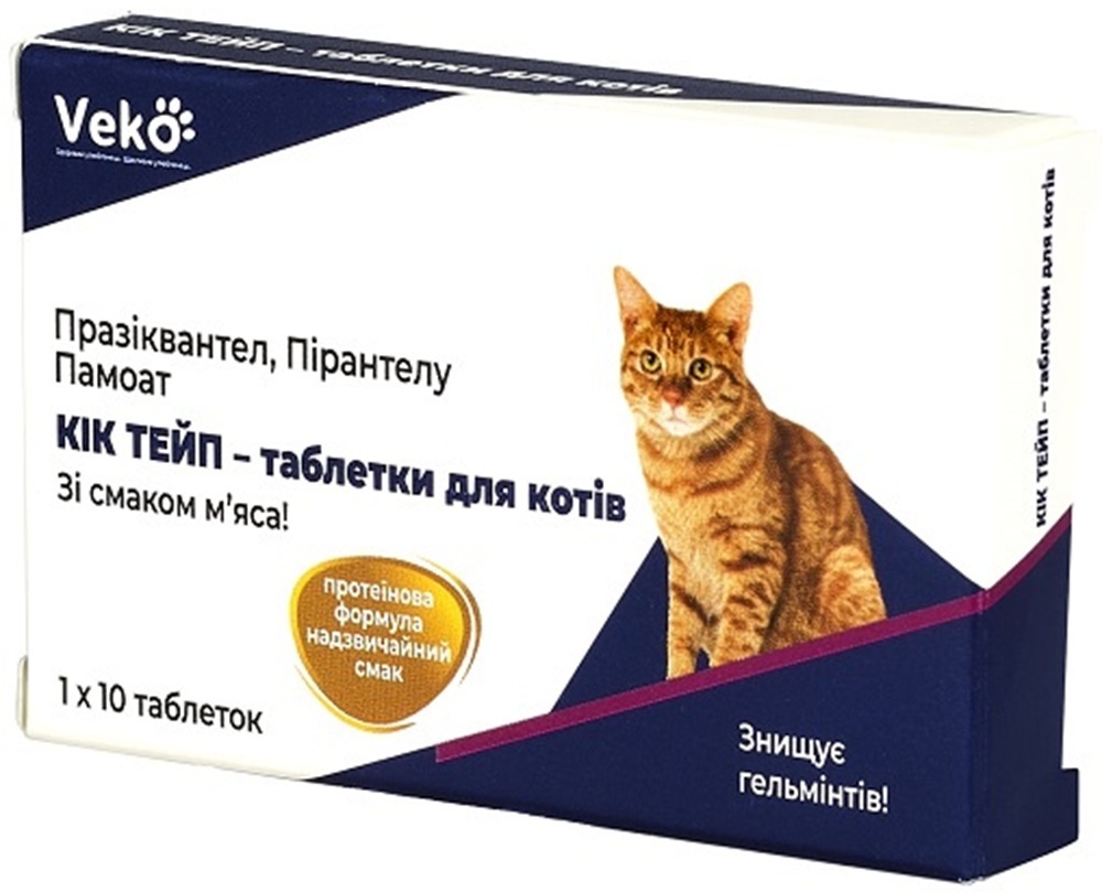 Таблетки Veko Кік Тейп для котів зі смаком м'яса 10 штфото1