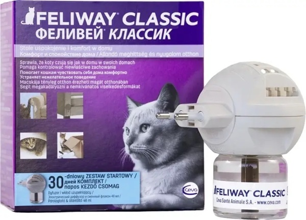 

Диффузор и сменный блок Ceva Feliway Classic Феливей Классик успокаивающее средство для кошек во время стресса 48 мл
