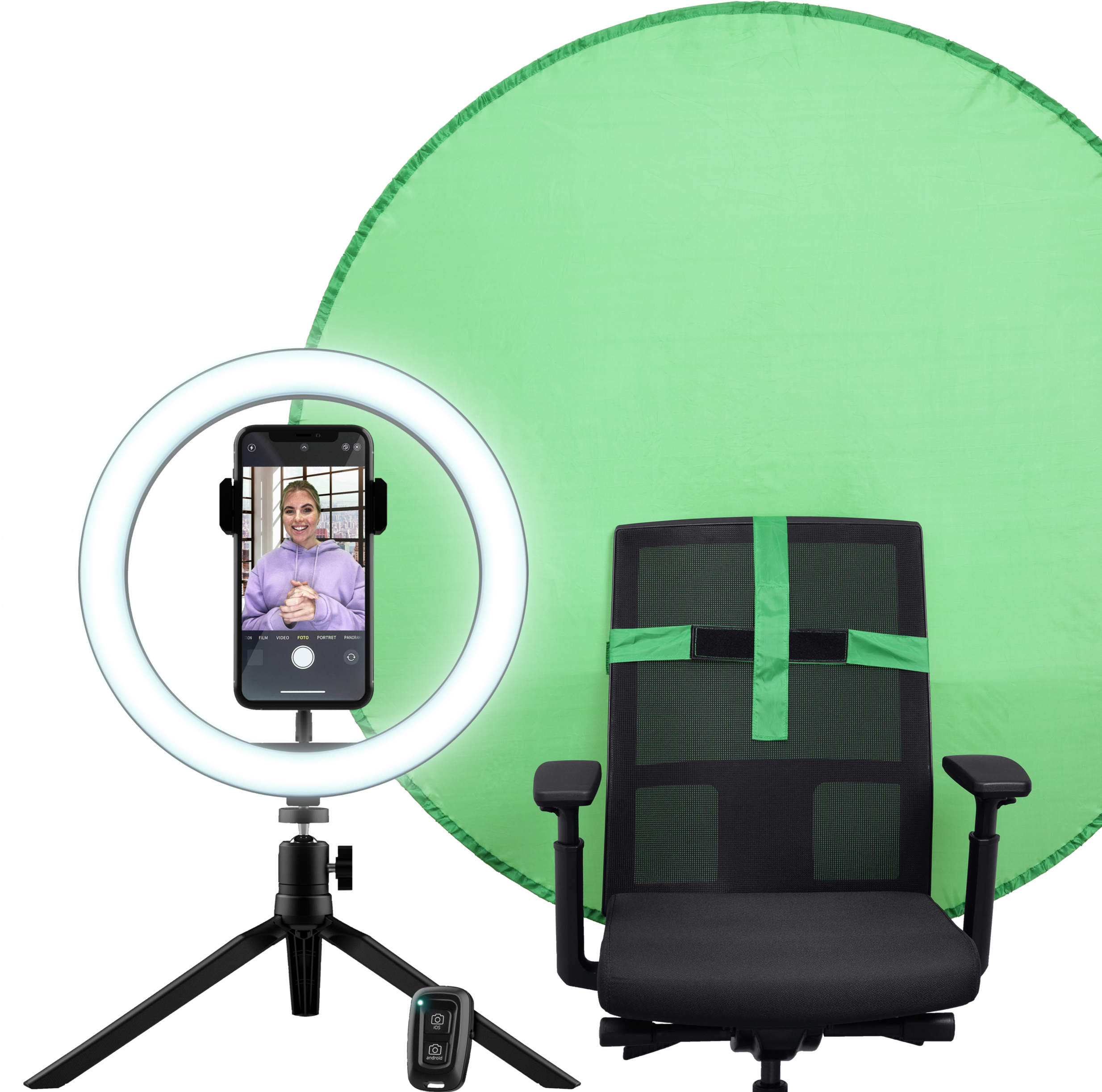 Комплект для стриминга Trust Maku+ 2-in-1 Streaming Kit, зеленый фон и кольцевая лампа фото 1