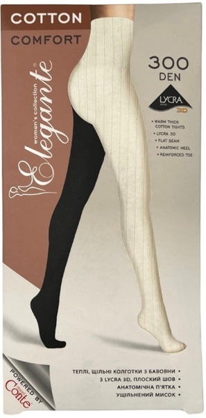 Колготы женские Elegante Cotton 300 Den 4р молочні фото 