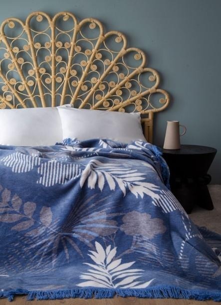 Плед ARDESTO Leonardo 200х220см, листья, синий (ART0409LT) фото 1