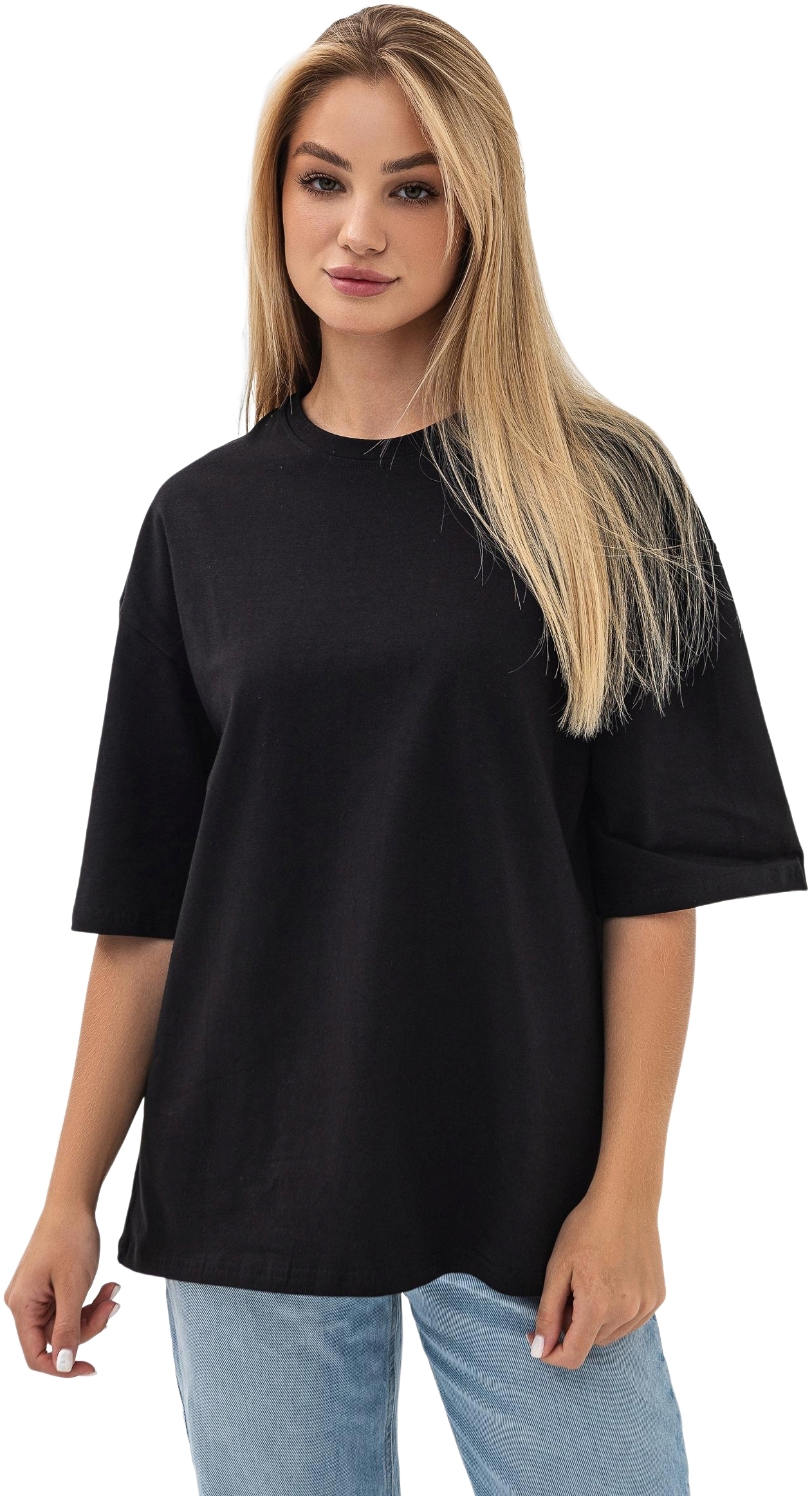 Футболка женская хлопковая Ray U0104W-Black L/XL черная фото 1