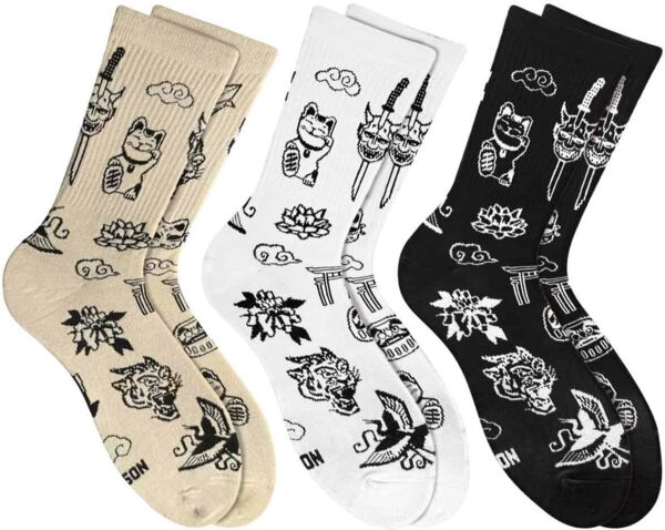 Набір шкарпеток NOSKAR Yakuza Tattoo 36-40 3 пари білі/бежіві/чорніфото
