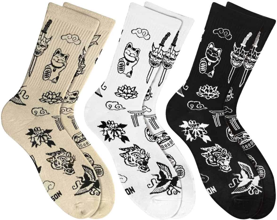 Набір шкарпеток NOSKAR Yakuza Tattoo 41-46 3 пари білі/бежіві/чорніфото1