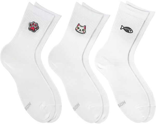 Набор носков NOSKAR с вышивкой Котик Лапка Рыбка 36-40 3 пары белые фото 