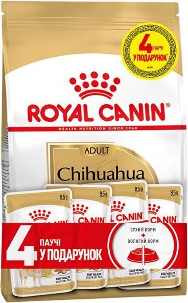 

Промонабор Сухой корм для взрослых собак породы Чихуахуа Royal Canin Chihuahua Adult 1.5кг + Wet Chihuahua Ad 85г х 4шт