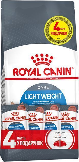 Промонабір Сухий корм для котів Royal Canin Light Weight Care обмеження зайвої ваги 1.5кг + Wet Light Weight Cig 85гх4штфото1