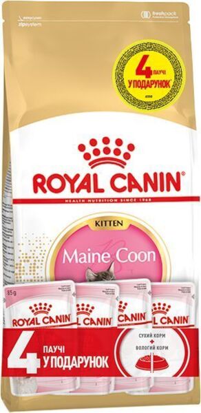 

Промонабор Сухой корм для котят породы Мейн-Кун Royal Canin Mainecoon Kitten 2кг + Wet Kitten Loaf 85г х 4шт