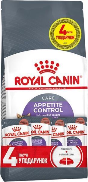 

Промонабор Сухой корм для кошек Royal Canin Appetite Control для контроля аппетита 2кг+ Wet Appetite Contr Cig 8 г х 4шт