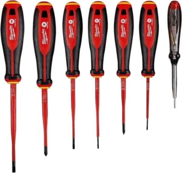 

Отвертки Milwaukee изолированные VDE до 1000В, 7шт(4932478739)