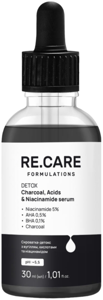 

Сыворотка-детокс Re.Care Detox Charcoal, Acids & Niacinamide Serum с углем, кислотами и ниацинамидом 30 мл