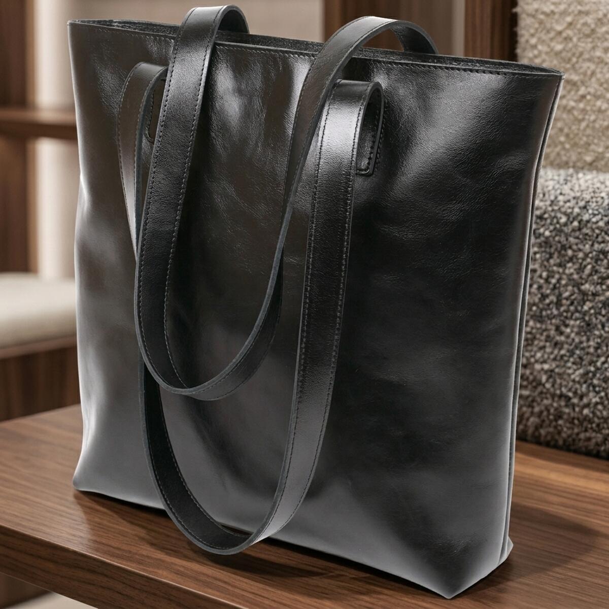Сумка шопер кожаная Shvigel 16365 черная фото1