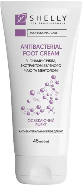 

Антибактериальный крем для ног Shelly с ионами серебра, экстрактом зеленого чая и ментолом 45 мл