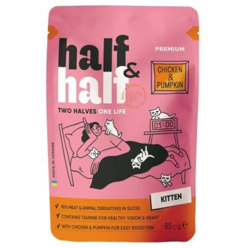 Корм влажный для котят Half&Half с курицей и тыквой в соусе 85 г