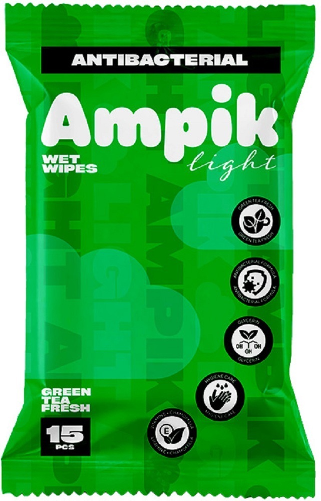 Влажные салфетки Ampik Light антибактериальные 15 шт. фото 1