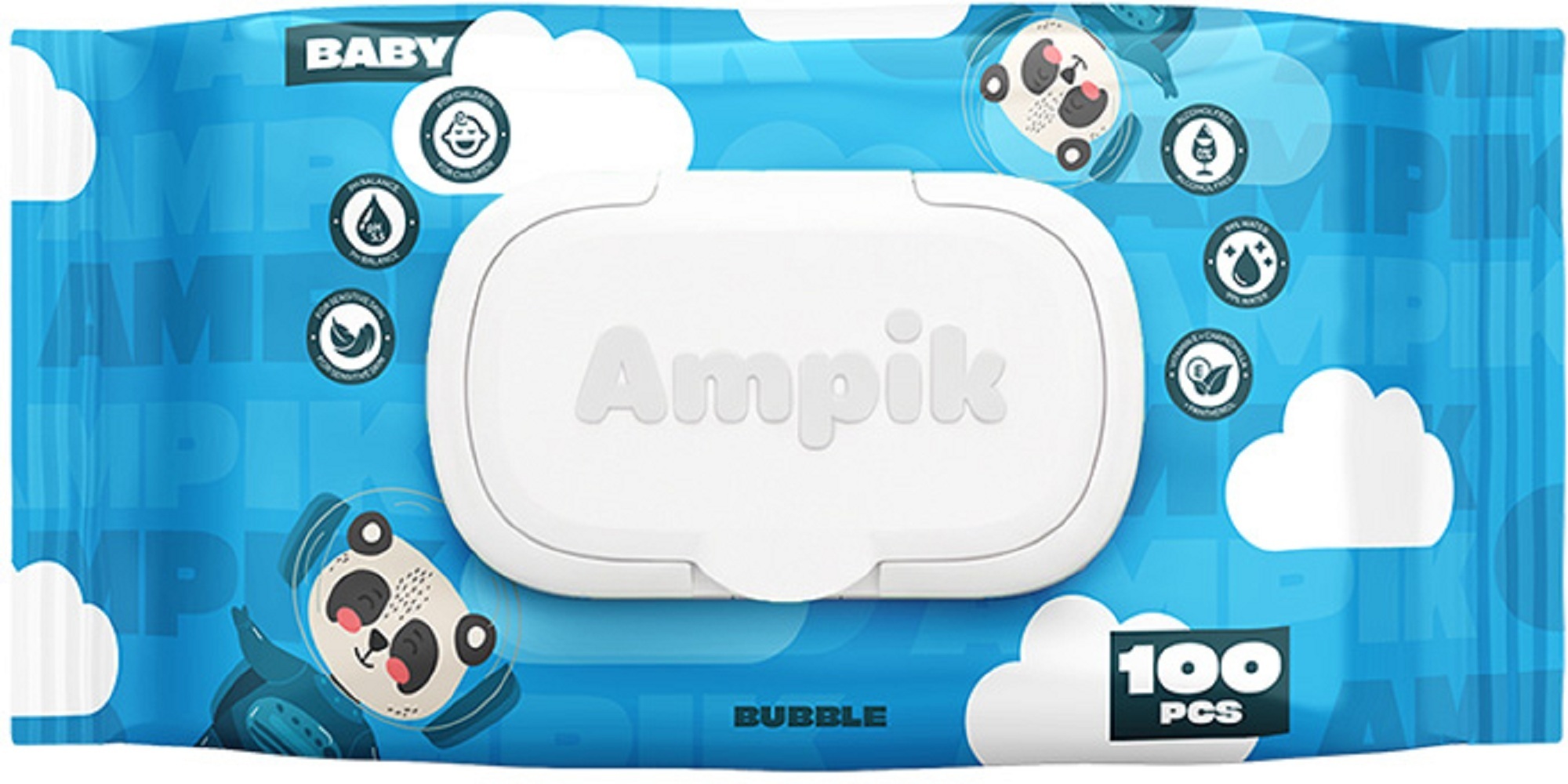 Влажные салфетки Ampik Light детские 100 шт Синие фото 1