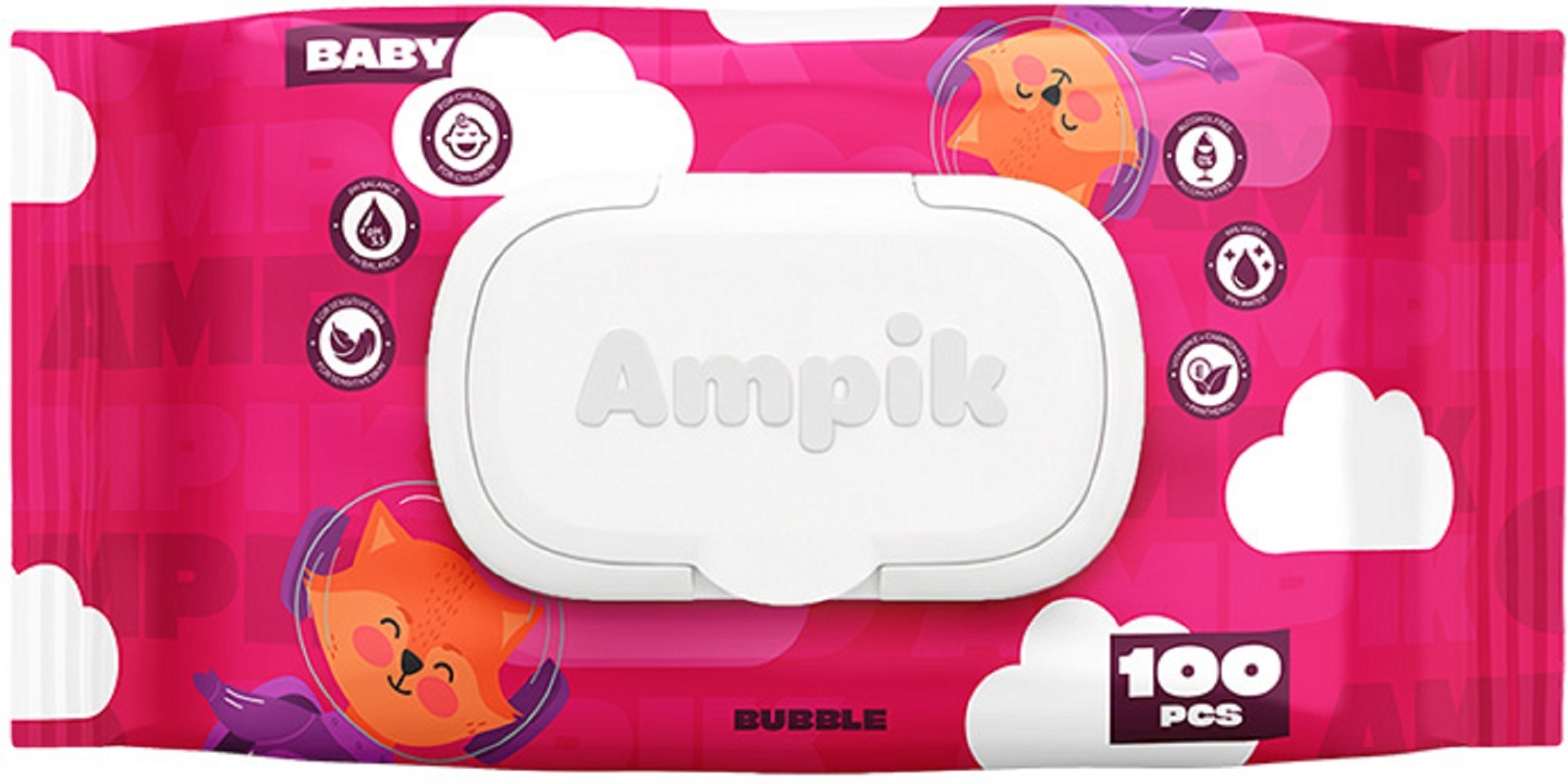 Влажные салфетки Ampik Light детские 66 шт Розовые фото 1