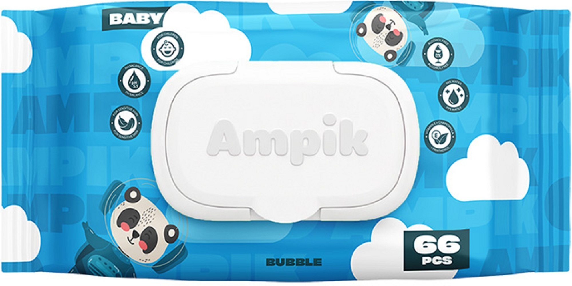 Влажные салфетки Ampik Light детские 66 шт Синие фото 1
