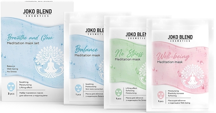 Набор тканевых масок для лица Joko Blend Breathe and Glow с медитациями фото 1