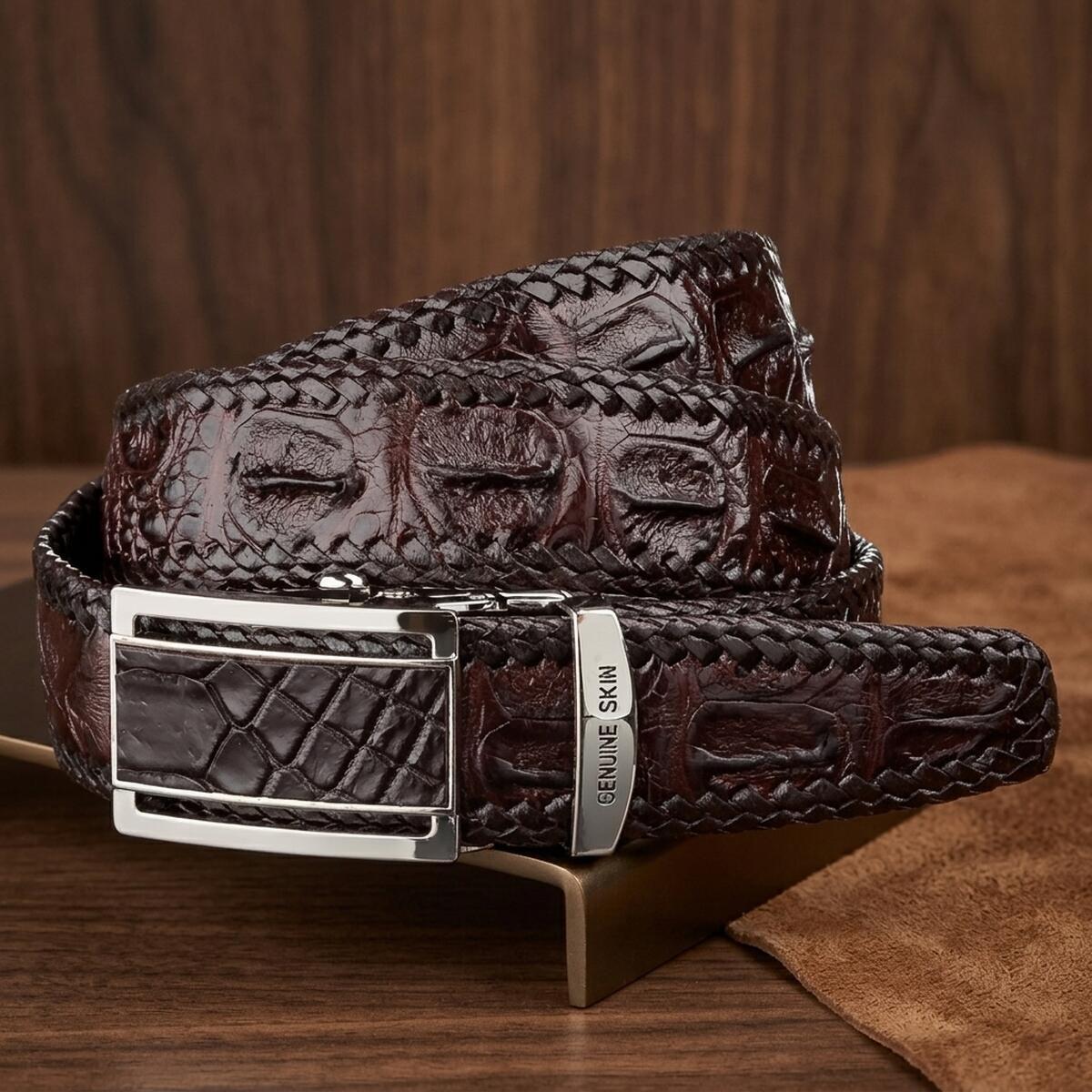 Ремень мужской кожаный Crocodile Leather 18171 коричневый фото1
