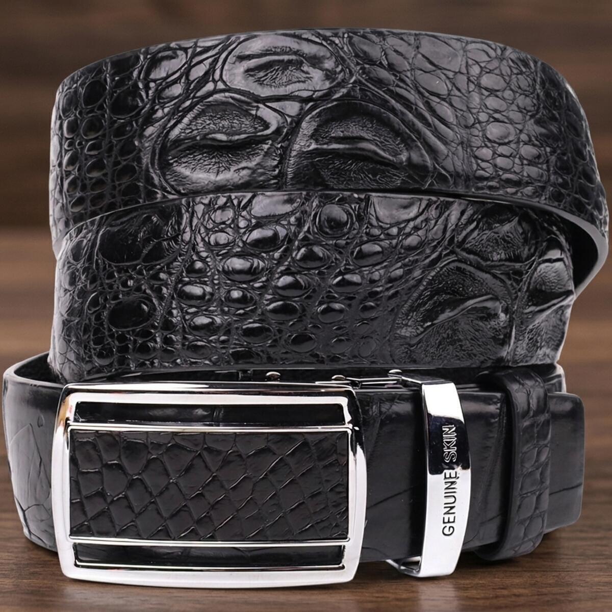 Ремень мужской кожаный Crocodile Leather 18239 черный фото1