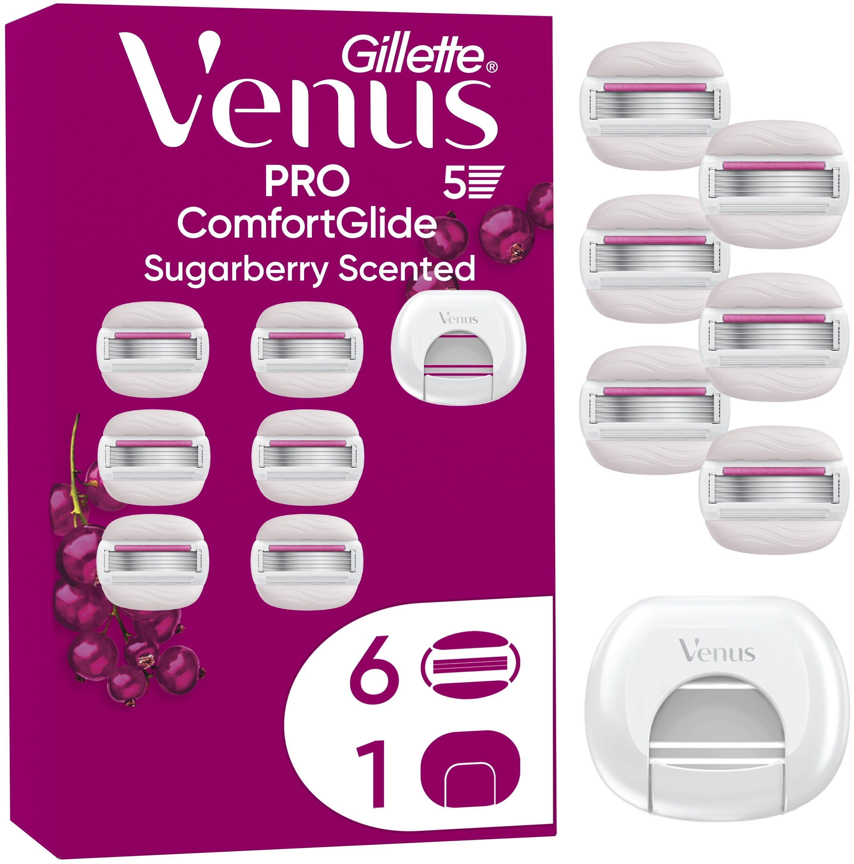 Змінні картриджі для гоління Gillette Venus Pro ComfortGlide Sugarberry З запахом солодких ягід 6 шт + чохол для лезфото1