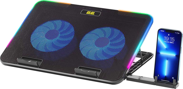 Підставка для ноутбука 2E GAMING CPG-001 V2, до 15.6", 2xUSB-A, phone holder, RGB, Black (2E-CPG-001V2)фото1