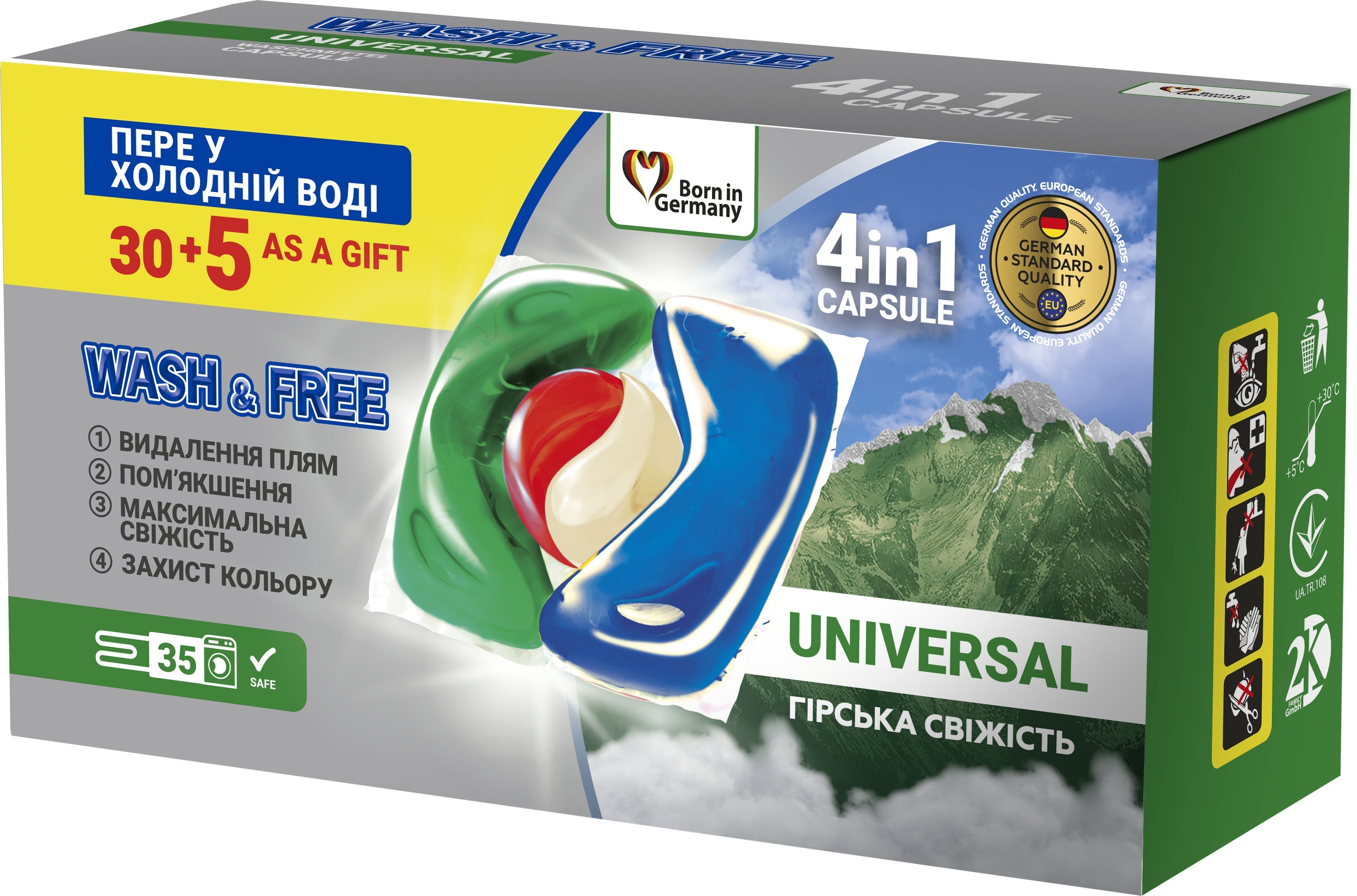 Капсулы для стирки Wash&Free Горная свежесть 30+5 шт фото 1