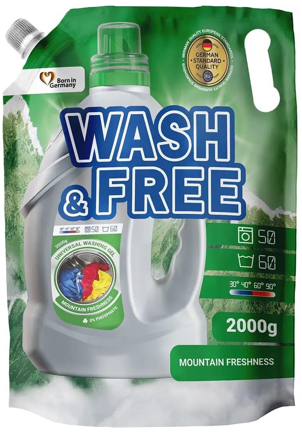 Гель для стирки Wash&Free дой-пак Горная свежесть 2 л фото 1