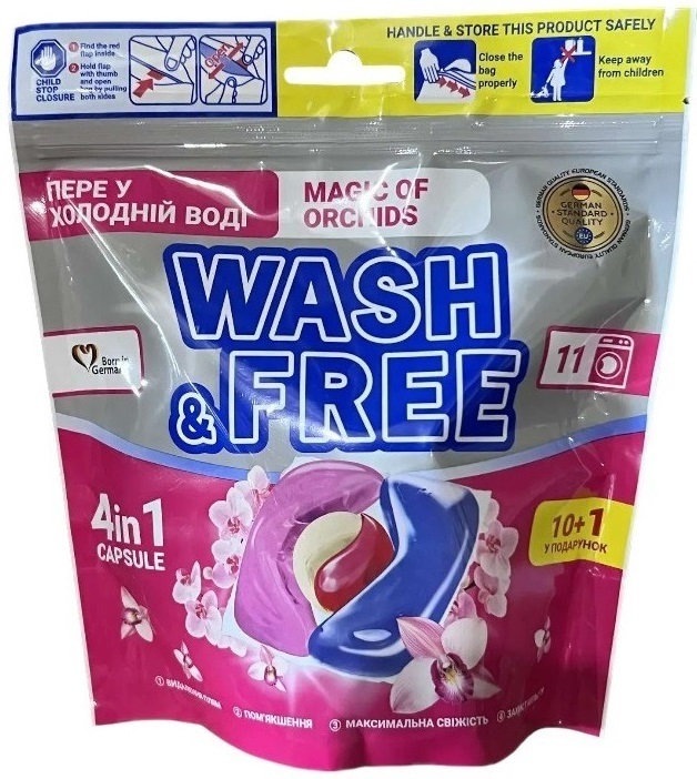 Капсулы для стирки Wash&Free Магия орхидей дой-пак 10+1 шт фото 1