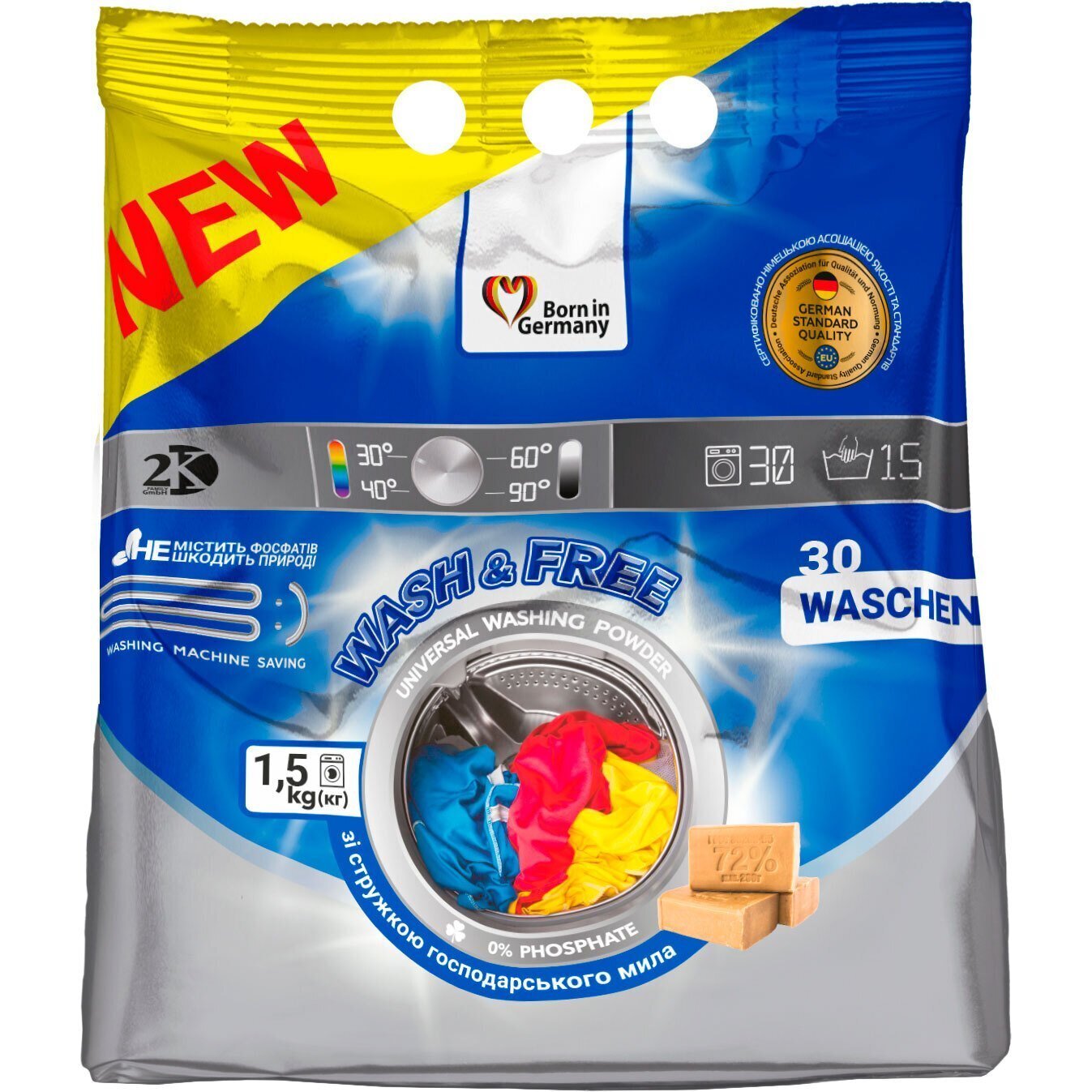 Порошок для прання Wash&Free універсальний 1,5 кгфото1