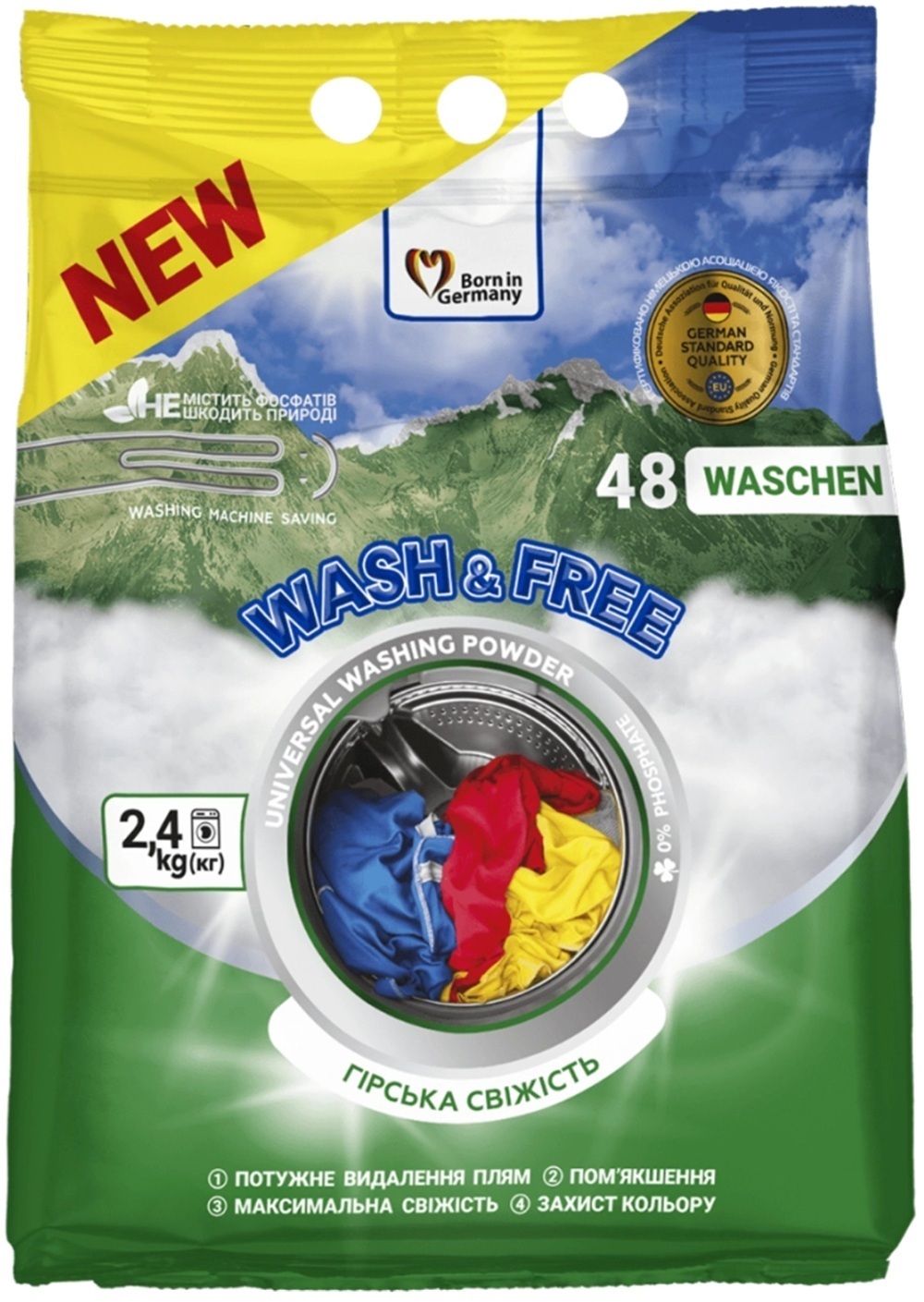 Порошок для стирки Wash&Free универсальный Горная свежесть 2,4 кг фото 1