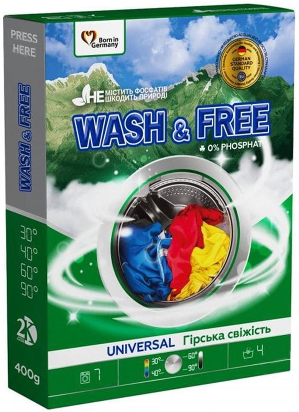 Порошок для ручного прання Wash&Free універсальний Гірська свіжість 400 гфото1