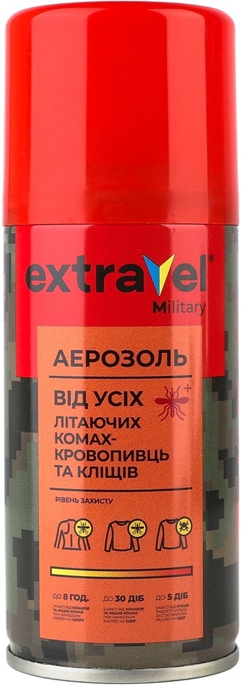 Аерозоль Extravel Military від усіх літаючих комах-кровопивць і кліщів 125 млфото1