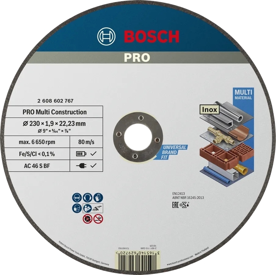 Диск отрезной Bosch Professional универсальный 230x1.9x22.23мм (2.608.602.767) фото 1