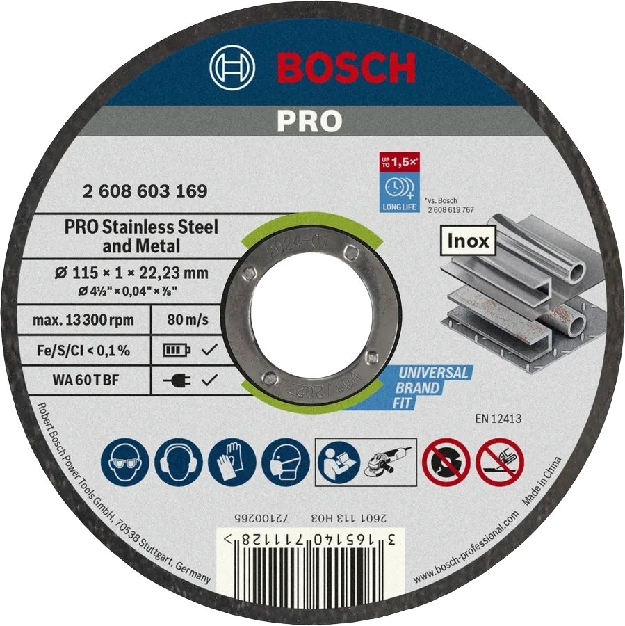 Диск отрезной Bosch Professional для нержавеющей стали и металла 115x1x22.23мм (2.608.603.169) фото 1