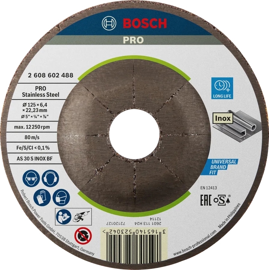 Диск шлифовальный Bosch Professional для нержавеющей стали 125x6x22.23мм (2.608.602.488) фото 1