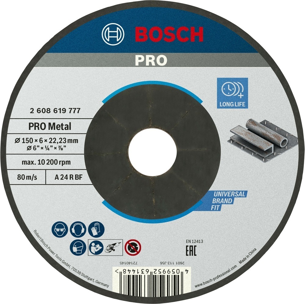 Диск шлифовальный Bosch Professional для металла 150x6x22.23мм (2.608.619.777) фото 1