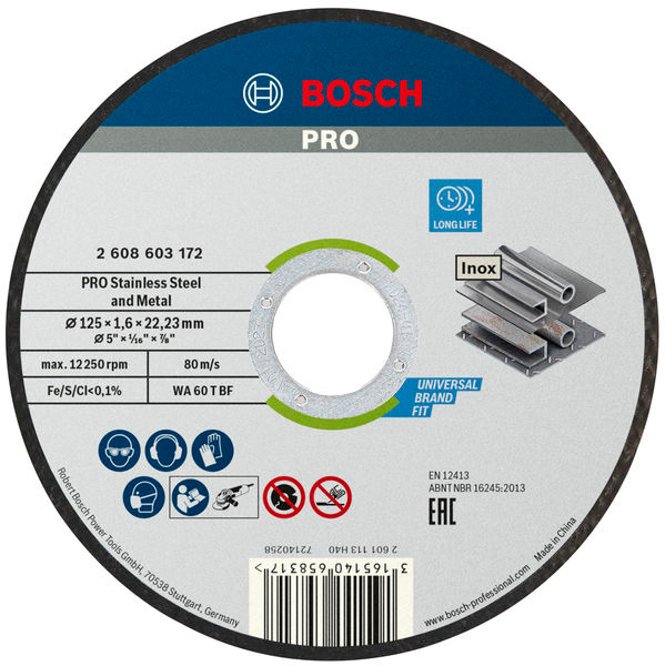 Диск отрезной Bosch Professional Stand для нержавеющей стали 125x1.6x22.23мм, 10шт (2.608.619.050) фото 1